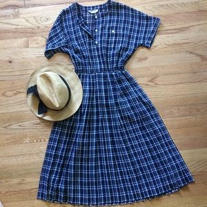Vintage Plaid Navy/White Dress